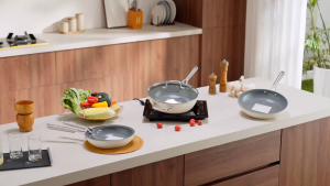 Naturepan Non-Stick Ceramic Frying Pan 28cm Deep with lid Wok Diamond-Titanium Reinforced Kawali Suitable for All Stoves
