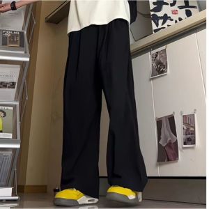 [40-100kg] cộng với size2025 màu xám treo cảm giác Yamamoto quần cho nam giới trong mùa hè lỏng lẻo và phong cách lười biếng nhăn cảm giác lau xu hướng thương hiệu quần dài