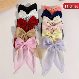 Bộ 11 Chiếc Kẹp Tóc Hình Nơ Ngọt Ngào Dành Cho Bé Gái Phong Cách Preppy Không Gây Tổn Thương Phụ Kiện Tóc Bằng Vải Polyester Dễ Thương Đa Năng Dành Cho Lứa Tuổi Từ 7-13