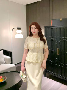 GLEC | Summer New French Style Retro Jacquard Rhinestone Faux Two-Piece Dress