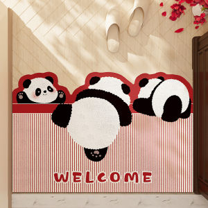 Cute Panda Door Mat Indoor Entrance Mat Dust Removal Dirt Resistant Anti-Slip Home Carpet Door Rug Modern Simple Style PVC Material