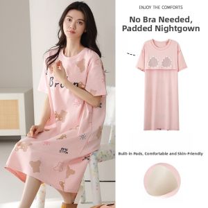 Miiow | Cat Woman Sleep Dress With Chest Pad One-Piece Wearable Dress High-End Feeling Womens Nightgown Home Clothes New 2025 Model
