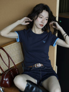 Áo Thun Nữ Tay Ngắn Ôm Vừa Vặn Cổ Tròn Mùa Hè Màu Tương Phản Thời Trang Đường Phố Thiết Kế Độc Đáo Đa Năng