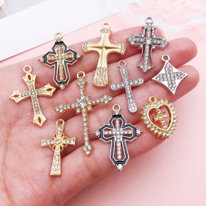 10pcs/30pcs Alloy Diamond-Studded Cross Series Pendant Jewelry Making DIY Earrings Charms for Jewelry Bracelets Necklace