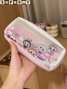 Transparent Double Large Capacity Pencil Case 笔袋 Waterproof Student kotak pensel Pen Box Stationery Organizer Cute print