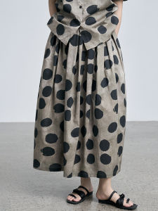 High Waist UMA Style Polka Dot Pleated Skirt Draping A-Line Midi Skirt Street Style Summer New Arrival Polyester Fiber