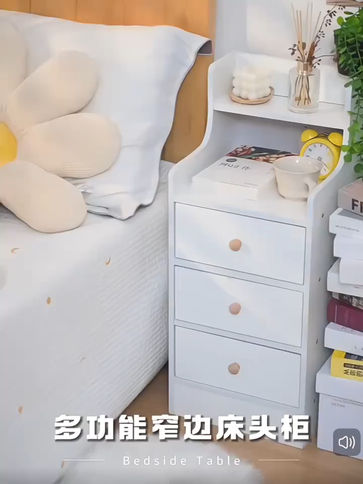 Bedside Table 3 Drawers Narrow Nightstand 20/25/30cm Width Bedroom Storage Cabinet For HDB BTO