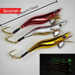 Ackibbik 3pcs Shrimp Fishing Lure Squid Jig Lure Cuttlefish Fishing Accessories Sea Fishing Octopus Lure Wood Shrimp 주꾸미 삼봉에기