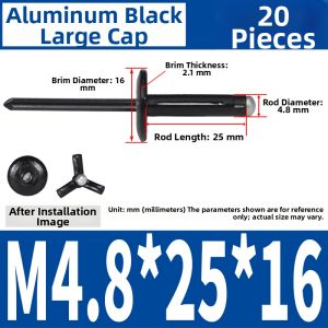 GUWANJI | Aluminum Large Cap Three Claws Black Pull Rivet