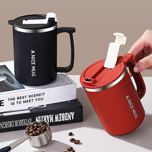 Double Wall Stainless Steel Coffee Mug with Spoon - Thermal Insulated Tumbler for Hot & Cold Drinks