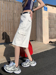 QIAOMIDUO | Summer Thin White Denim Work Pants Womens Style High Waist Wide Leg Casual Loose Fit Jeans Seven-Foot Length Cotton 100%