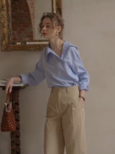 W286 Ladies Long-Sleeved Shirt Temperamen Oversized wide-form womens long-sleeved shirt New Shirt Small French Top