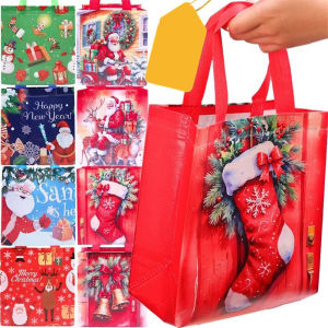 Reusable Christmas Gift Bags with Handles / Non-wove Christmas Tote Bags / Eco-Friendly Christmas Gift Bags / Holiday Party Gift Wrapping Accessories