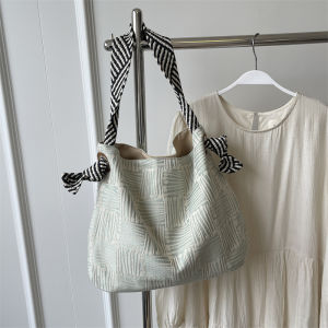 Casual Urban Minimalist Striped Canvas Tote Bag Large Capacity Single Shoulder Crossbody Satchel for Women