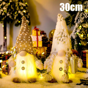 Christmas Decorations 30CM Glowing Gnome Knitted Doll with Led Night Light for Home Xmas Decor Cute Holiday OrnamentGifts