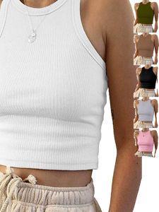 Slim Fit Solid Color Sleeveless Short Vest Womens Fashion Summer Thin Streetwear Style Pure Color Tank Top