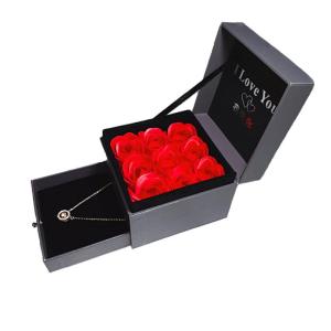 High-End Fashionable Bestwishes Lipstick Eternal Flower Square Double Layer Drawer Necklace Ring Gift Box Jewelry Storage