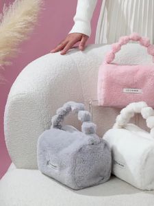 Ladies Cosmetic Bag Organizer Plush Makeup Bag Travel Toiletry Storage Portable Handbag Pink Storage Bag