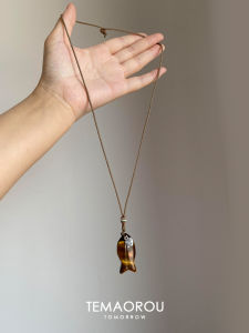 Natural Tiger Eye Stone Brown Braided Rope Pendant Womens Necklace Handmade Silver Heart Tag My Cat Original Design Jewelry