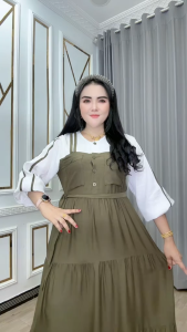 Rawis Ginta – Midi Dress Wanita Katun Rayon Kancing Aktif Saku Dada & Detail Rawis