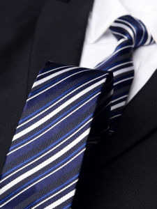 Romguest | Navy and White Stripe Tie for Business and Casual 7cm