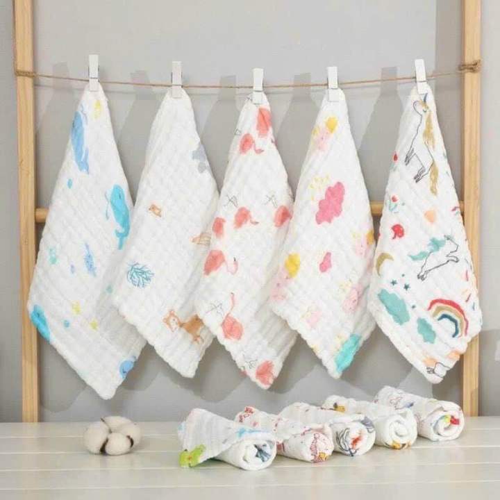 Sét 5 khăn sữa xô 6 lớp hàng đẹp cho bé, khăn quàng cổ cho bé, khăn mặt ...