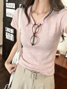 YUANYA | Korean Style Pink Slim Fit Short Sleeve T-shirt