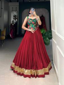 Presenting new beautiful wedding vibes rayon fusion with silk Lehenga and pure viscose blouse fully stitched.