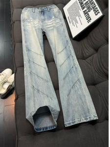 ZHUOCAN | Blue Stripe Stretch American Street Denim Pants