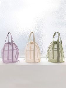 Foldable Leisure Mesh Hollow out Tote Bag Drawstring Drawstring Pocket Swimming Personal Hygiene Bag Travel Organizing Ultralight Cosmetics Bag