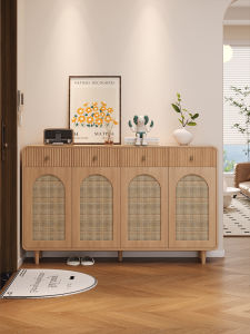 Antique Style Rattan Wood Entrance Storage Cabinet