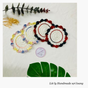 Handmade - Đế lót ly thủ công mẫu cánh hoa loang độc đáo - Làm bằng sợi cotton - Miếng lót ly thấm hút tốt