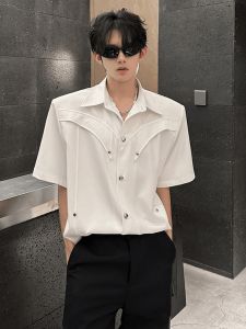 LIUBU | Summer Designer Shoulder Padded Shirt with Metal Buttons