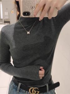 Slim Fit Womens Knitted Sweater Thin Wool Blend Half High Collar Autumn Winter Fashion Korean Style Long Sleeve Base Layer Top