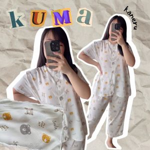 hellopajamas | KUMA SETELAN RAYON LENGAN PENDEK CELANA PANJANG BAJU TIDUR KANCING DEPAN ADEM BUMIL BUSUI FRIENDLY