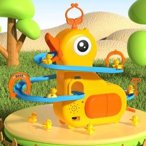 Upgraded Version Yellow Duck Slide Stairs Musical Duck Toy Cute Track Toy With LED Light Music Electric Toy