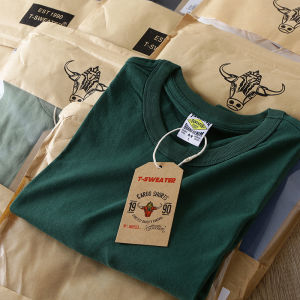 American Retro Heavy Weight Washed Pure Cotton Men Pure Color Amekaji round Neck Short Sleeve T-shirt Male Half Sleeve T-shirt Fashion T