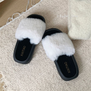 รองเท้าแตะส้นเตี้ยแบบสวมสบายสำหรับผู้หญิง ทรงหัวมน พื้นยาง กันลื่น สวมใส่ในบ้านและกลางแจ้ง ฤดูใบไม้ร่วง/ฤดูหนาว