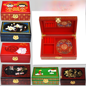 Pingyao Pushuang Lacquerware Wedding Small Jewelry Box Three Gold Red Wooden Color Gift Comb Makeup Box Chinese High-end Retro Style
