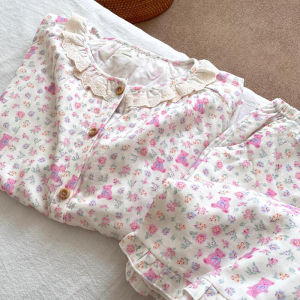 Chawang 2025 New Floral Teddy Short Sleeve Shorts Sleepwear Women Summer Sweet Casual Can Wear Outdoor Home Clothes