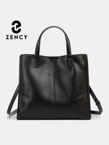 Zency Genuine Leather Work Shoulder Bag Large Capacity Shopper Women Luxury Casual Handbag Vintage Ladies Tote Bucket Bags