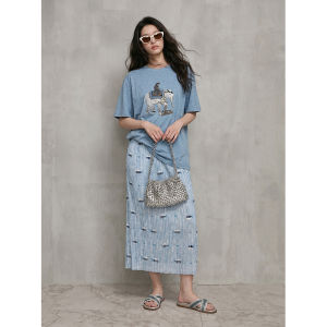 GULILI | Trendy Korean Blue Print T-shirt and Skirt Set