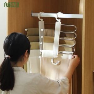 Nachuan multi-functional stainless steel trouser rack home multi-layer scarf tie storage rack retractable folding drying rack
