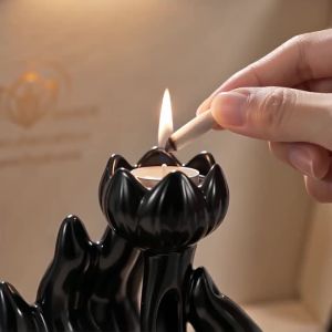 Lọ Đốt Trầm Hương Thác Nước Hình Sen Bằng Nhựa Resin Trang Trí Thiền Định Quà Tặng Cho Nhà Văn Phòng Thiền Định