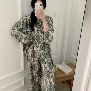 ชิค สไตล์จีน ชุดนอน ผู้หญิง ผ้าฝ้าย ผ้าไหม บ้านสีบริสุทธิ์ เหมาะสําหรับกลางแจ้ง ฤดูใบไม้ผลิ ฤดูใบไม้ร่วง แฟชั่นใหม่ ผ้าฝ้าย ผ้าไหม ชุด