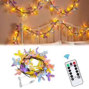 【Homelements】 （🎅Christmas🎄) LED Vine Twig Branch Light Butterfly Leaf 96 LEDs USB Remote 8 Modes Bendable Fairy String Light