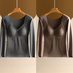 MiiOW | Áo thun dài tay cổ chữ V ấm áp cho nữ mùa thu đông không cần đeo ngực đồ lót bó sát mặc trong ngoài trời