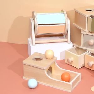 Montessori Infant Wooden Toys Coin Ball Busy Drum Color Shape Cognition Match Educational Sensory Toy Baby Teaching Aid Gifts