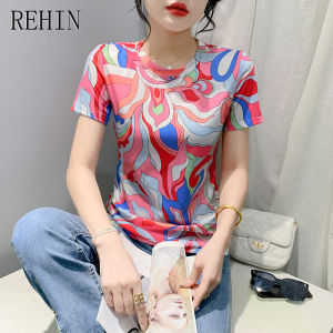 ยืดคอกลมแขนสั้นผ้าฝ้ายพิมพ์ลายนกกระเรียนสยายปีกฤดูร้อน บริเวณ 55-60CM สำหรับผู้หญิง