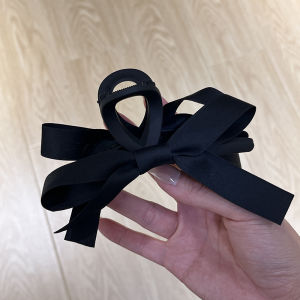 Extra Large Black Bow Tie Hair Clip Womens 2024 New High-End Feeling Hair Clip Shark Clamp Headwear Hair Card Mimi Fashion Accessories